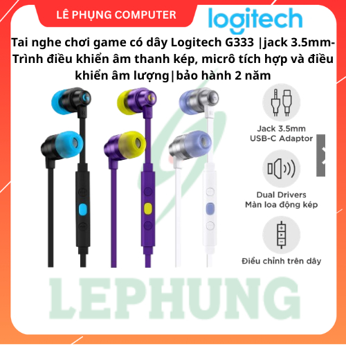 Tai nghe chơi game có dây Logitech G333 |jack 3.5mm- Trình điều khiển âm thanh kép, micrô tích hợp v
