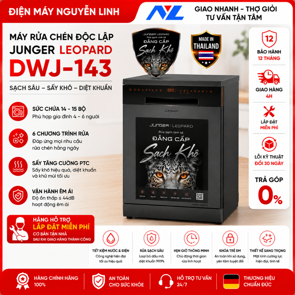 Máy rửa chén độc lập Junger Leopard DWJ-143
