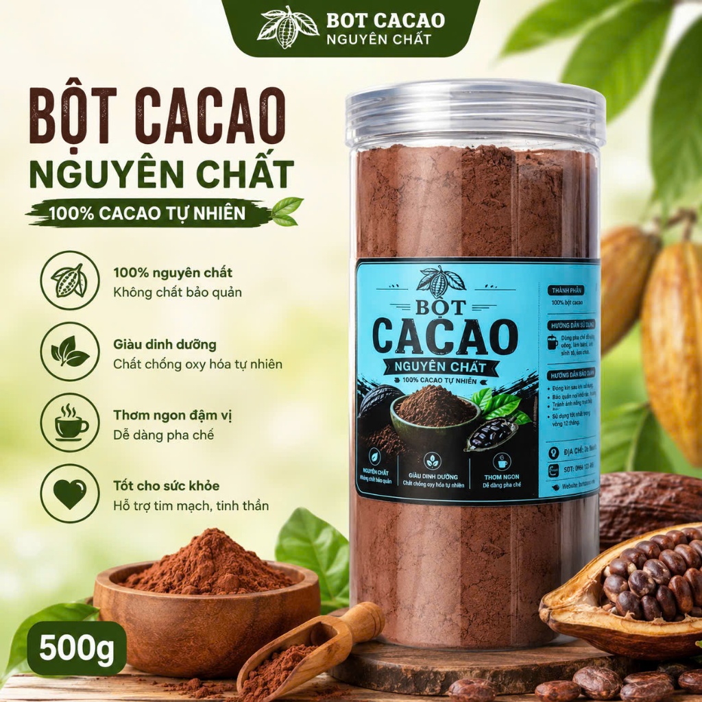 Bột Cacao Nguyên Chất Đắk Lắk  –  Tự Nhiên – Không Phụ Gia – Chuẩn Vị Tây Nguyên