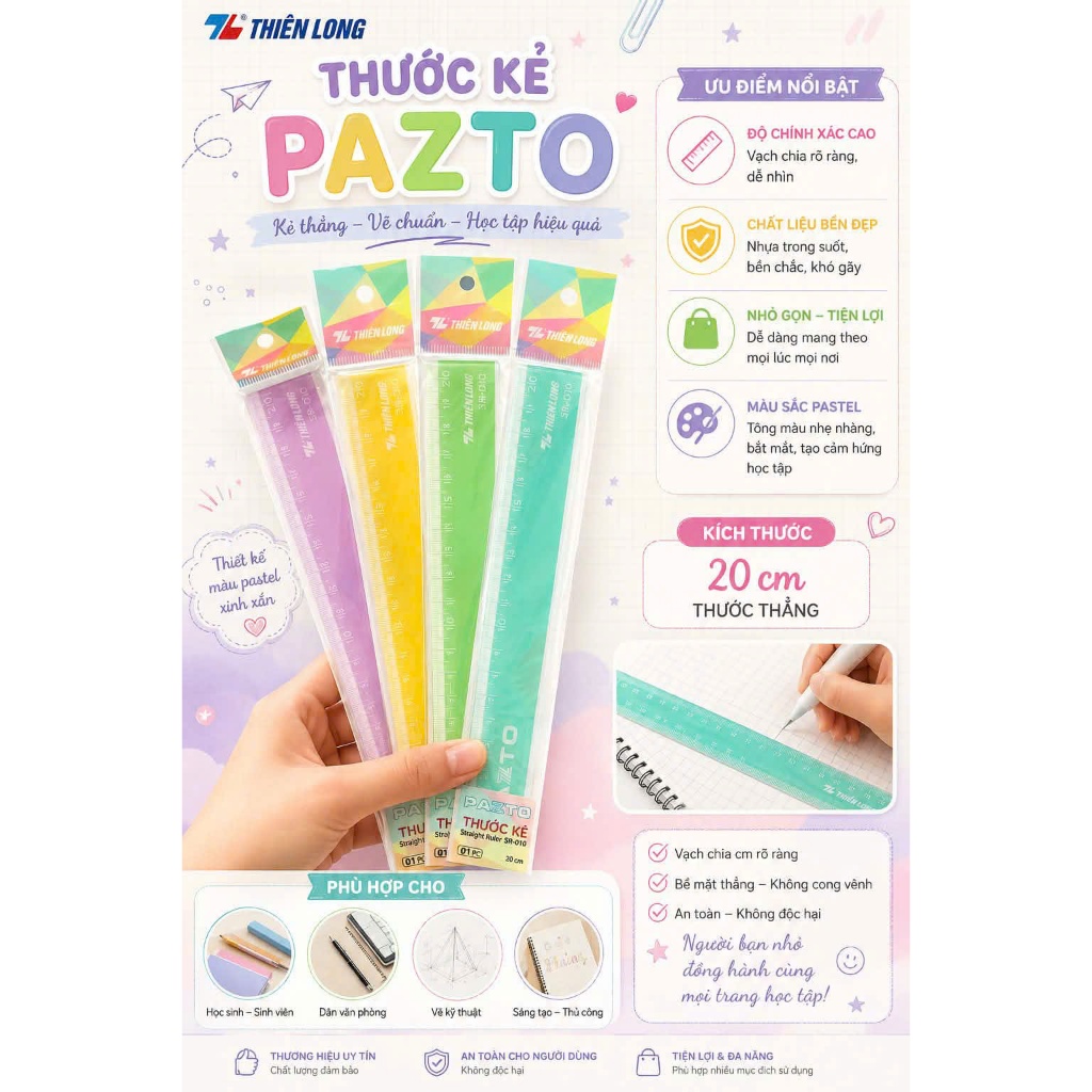 combo 4 thước kẻ PAZTO