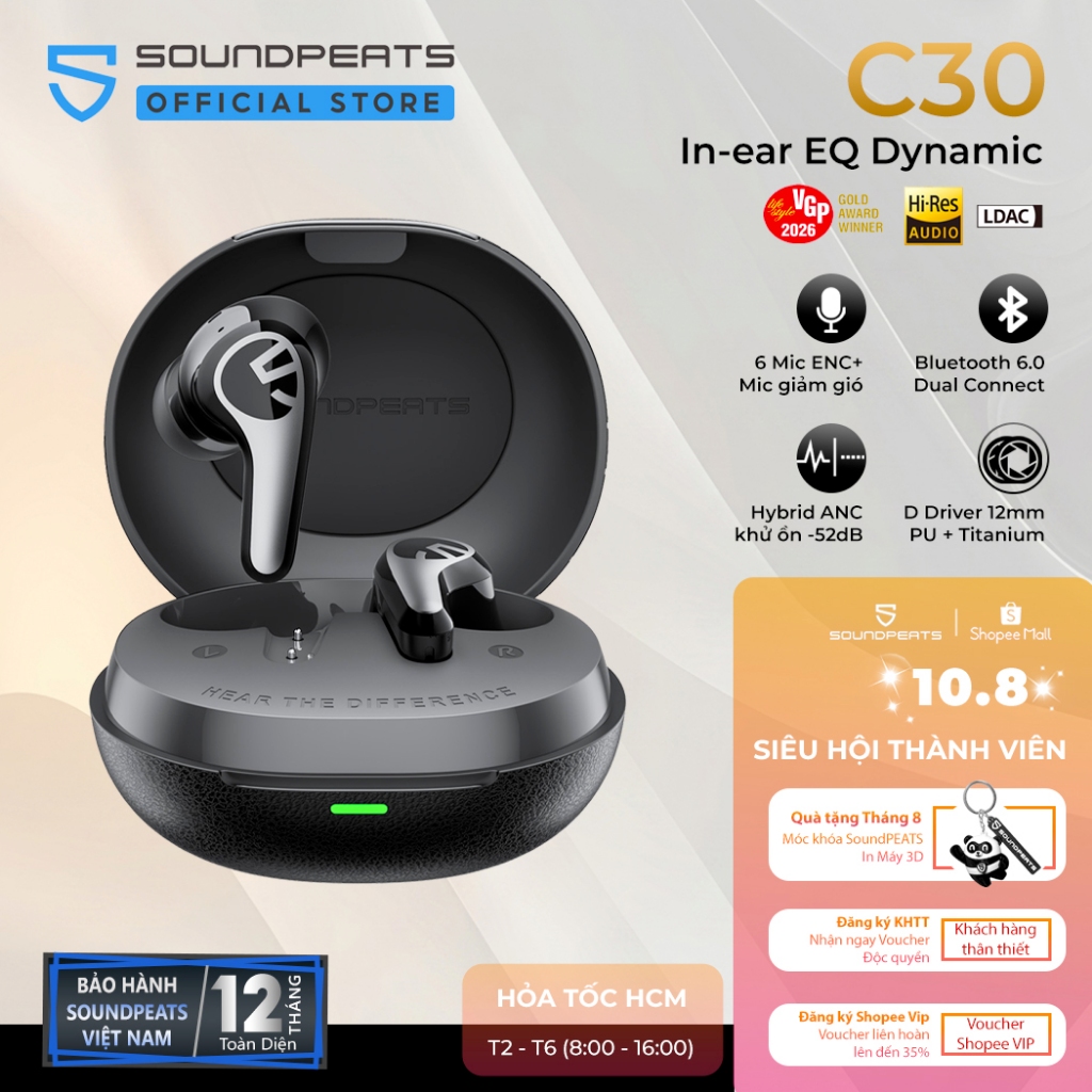 Tai Nghe True Wireless ANC SoundPEATS C30 Chống ồn -52dB Hybrid | Hires LDAC | 6 Mic Bluetooth 6.0 | BigBuy360 - bigbuy360.vn