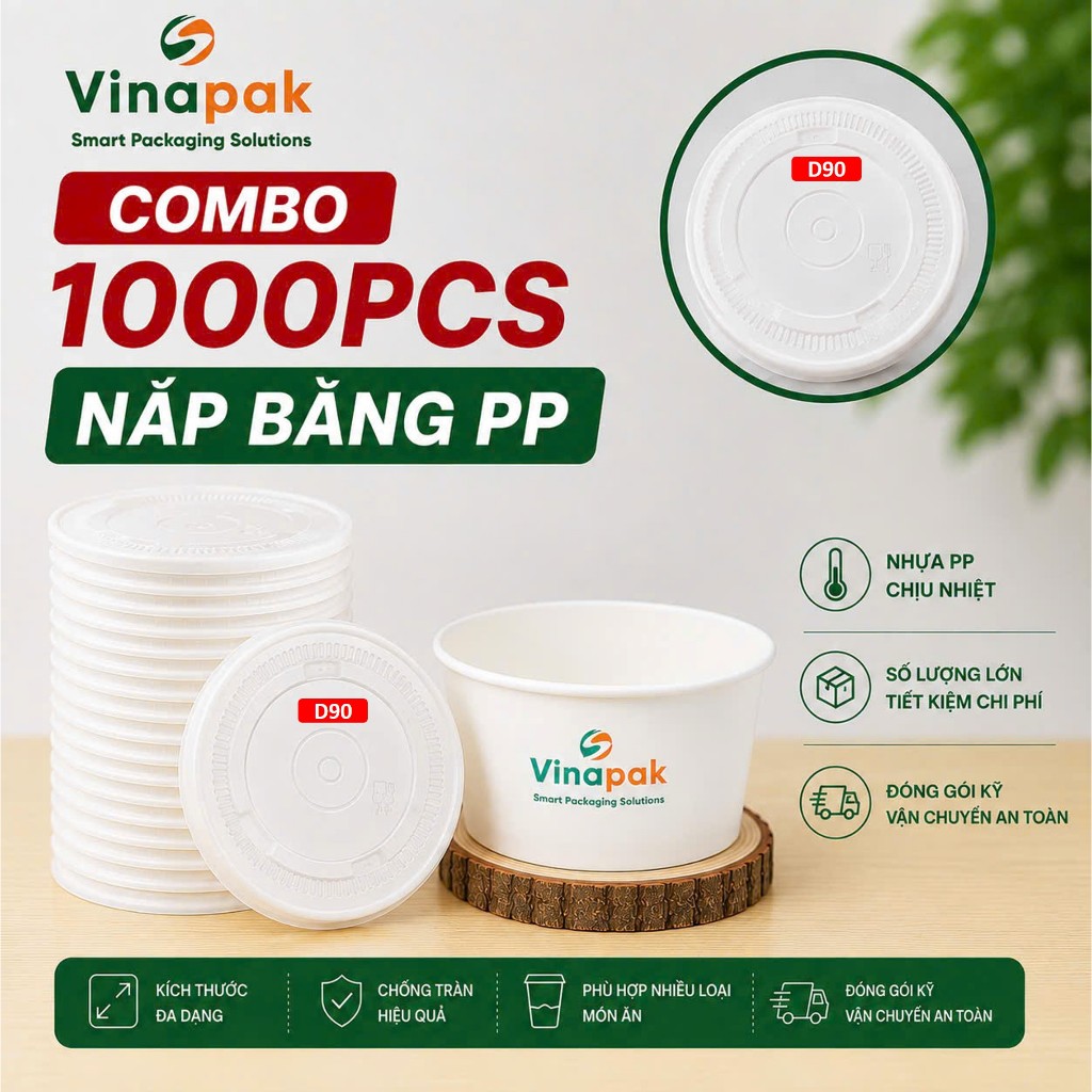 1000 Nắp Tô Giấy PP Chịu Nhiệt Cho Bát Cháo Dinh Dưỡng 300ml - Nắp Hộp Cháo Giá Sỉ