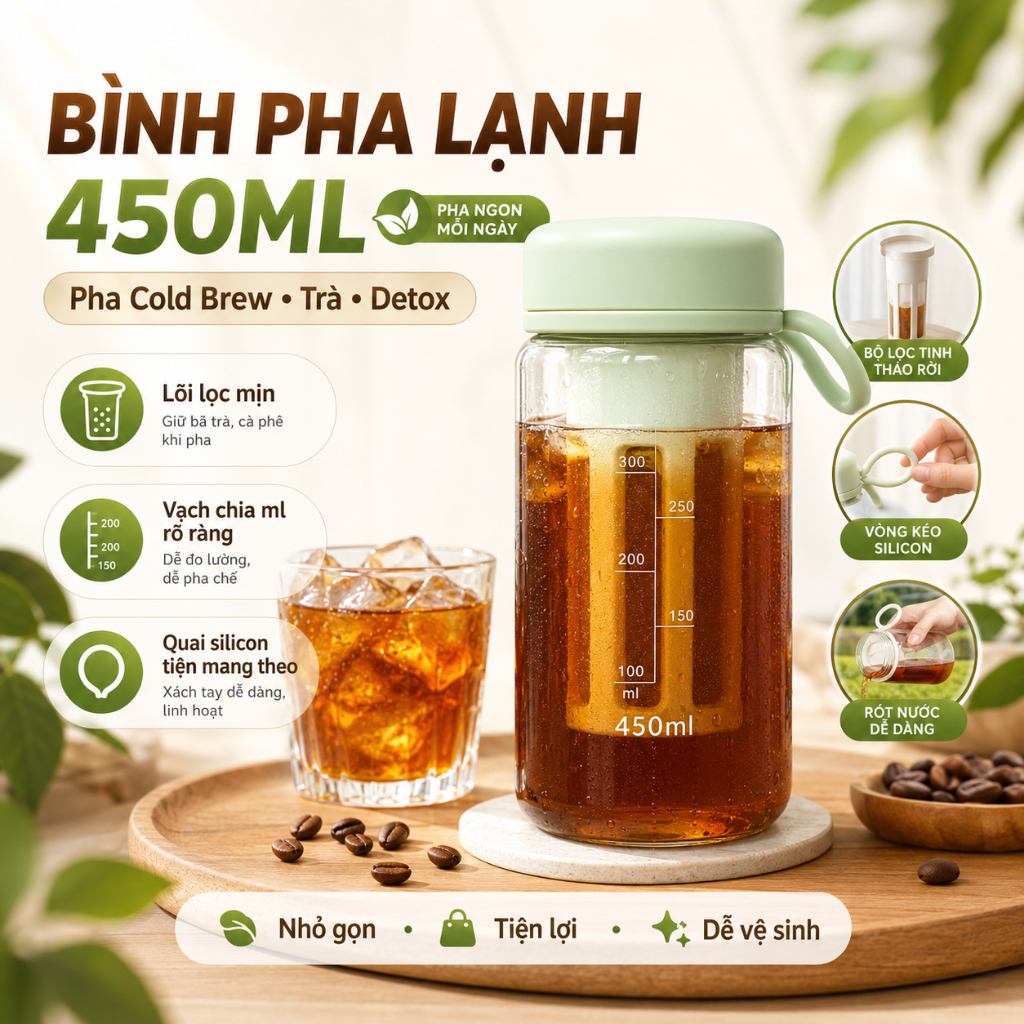 Bình pha cà phê Cold Brew 450ml - Bình ủ lạnh cafe Cold Brew nhựa cao cấp - Cold Brew Pot