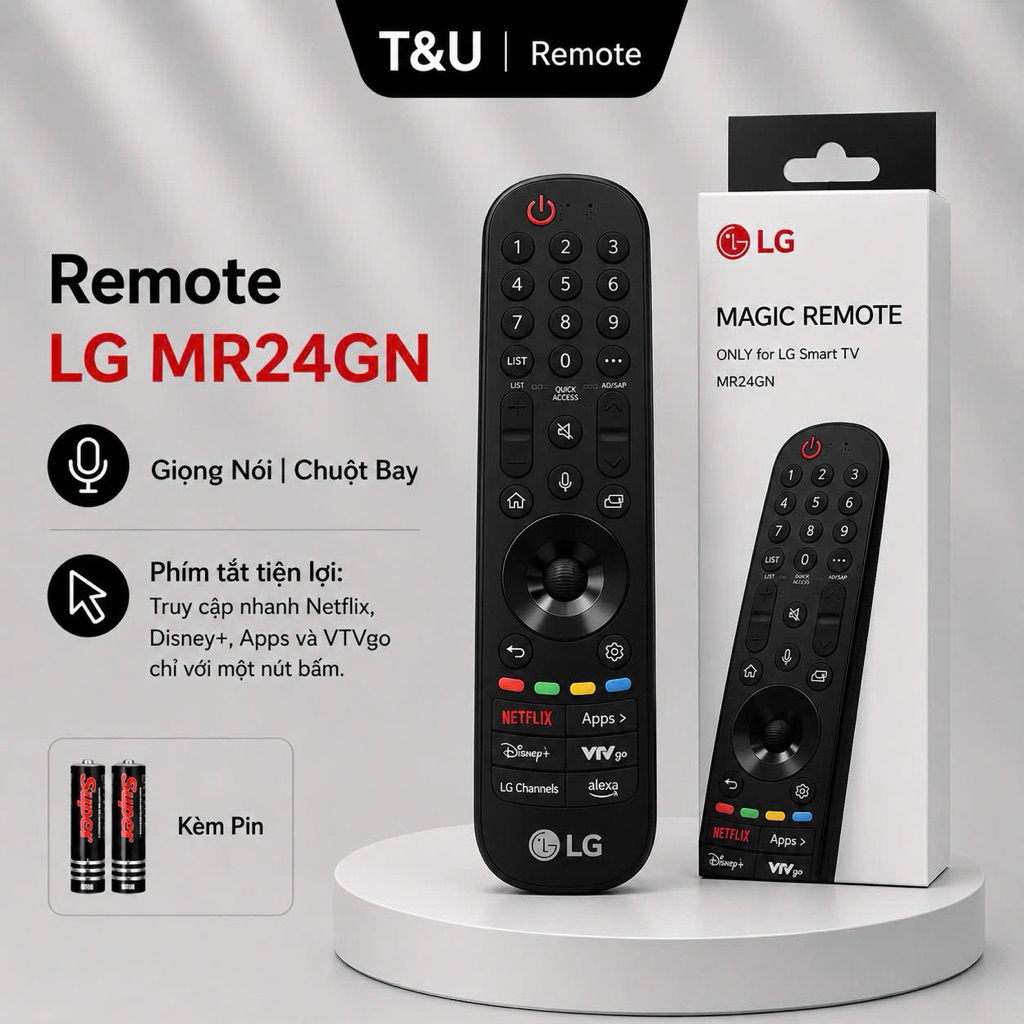 Remote điều khiển tivi LG Mã 24 Giọng nói, chuột bay MR24GN - Tặng kèm pin - T&U Remote