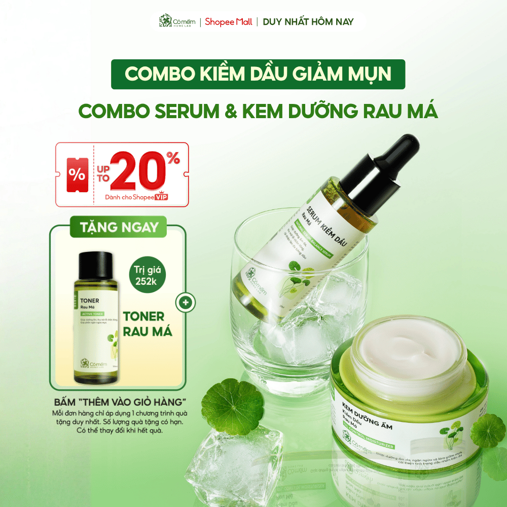 [MUA 2 TẶNG 1] Combo Chăm Sóc Da Dầu Mụn Serum Kem Dưỡng Rau Má Dưỡng Ẩm Kiềm Dầu Cỏ Mềm