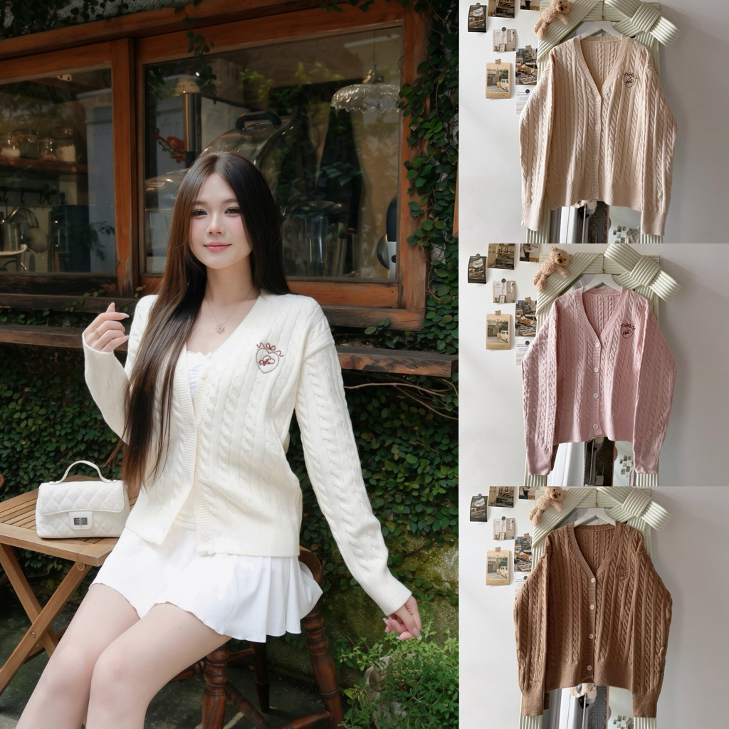 [ ẢNH THẬT ] HEART CARDIGAN - Áo cardigan len vặn thừng thêu logo tim form vừa fit sweater.daoathu
