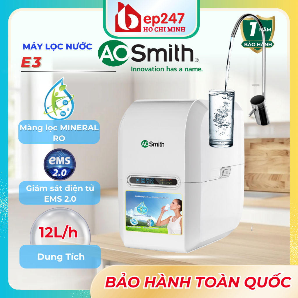 Máy Lọc Nước Aosmith E3 RO-Side Stream Min-Tech Bổ Sung Khoáng 5 Cấp Lọc