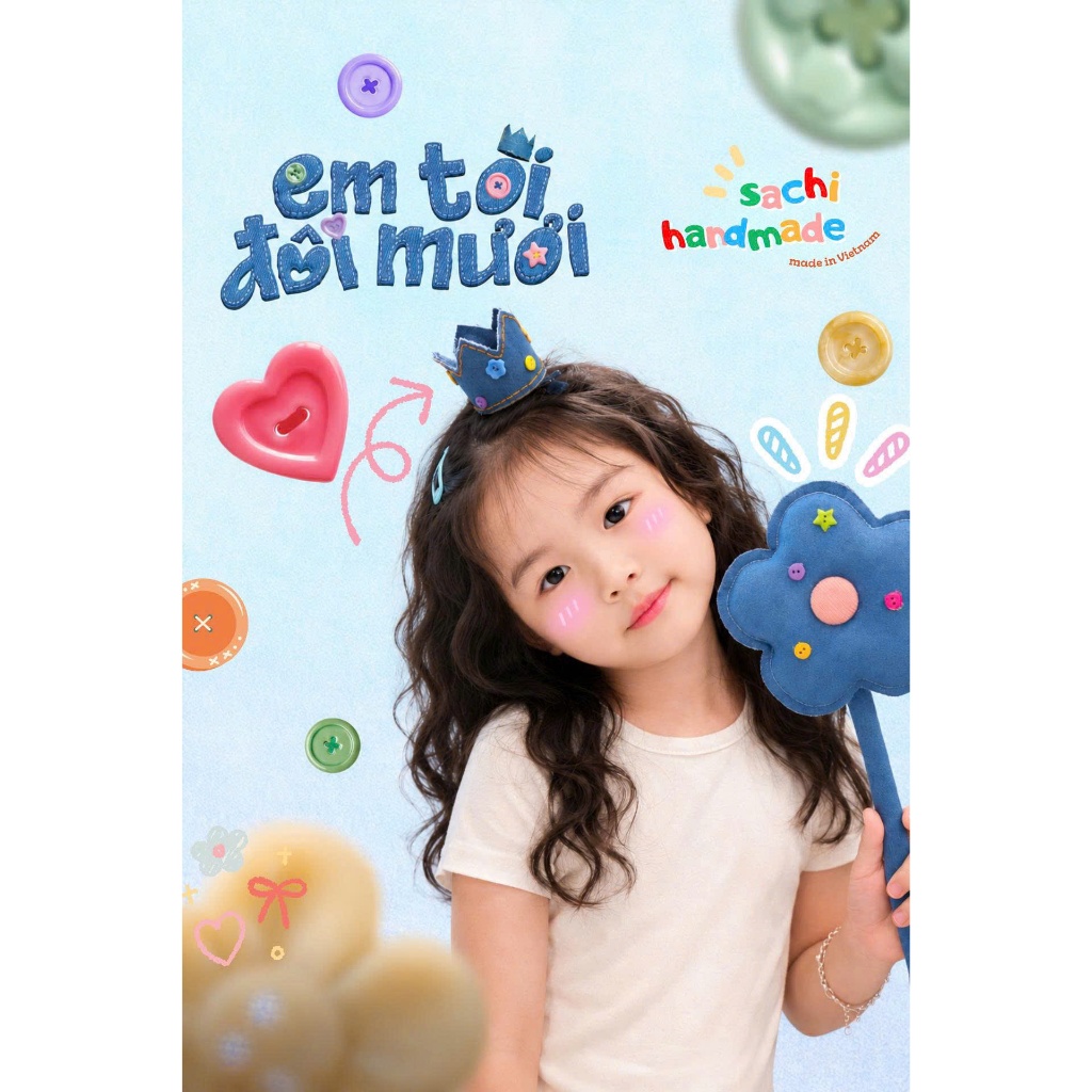 Sachi Handmade • Kẹp tóc vương miện/ bông hoa cầm tay denim/jean ATVNCG custom chú Thơm Dalab