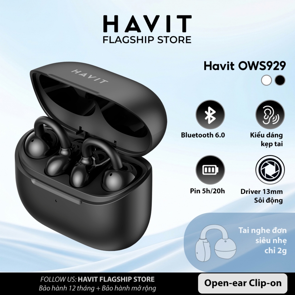 Tai Nghe Không Dây Havit OWS929 | Kiểu Dáng Open Ear Clip-On | Bluetooth 6.0