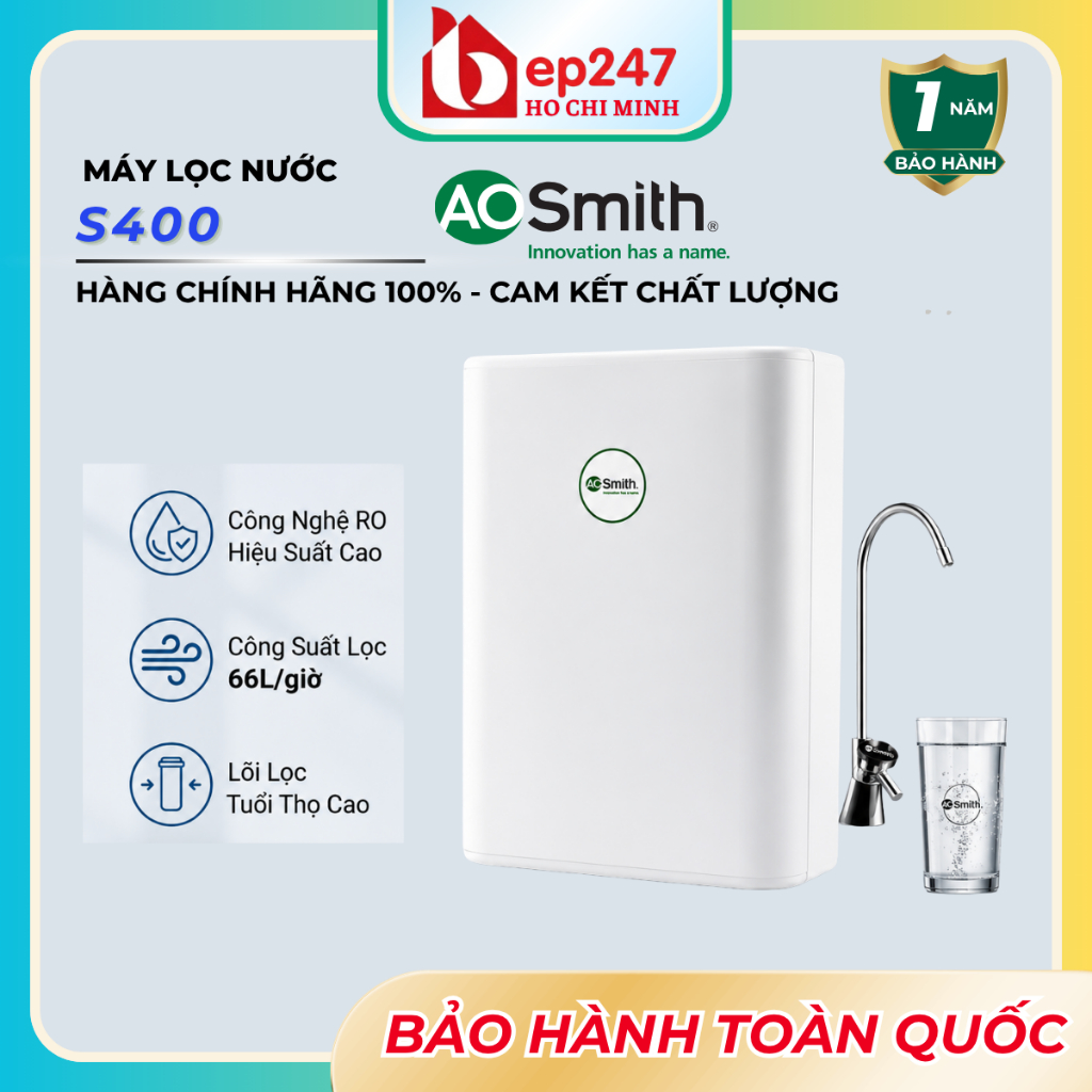 Máy Lọc Nước Aosmith S400 Công Suất Lớn 66L/Giờ 5 Cấp Lọc Vòi Điện Tử