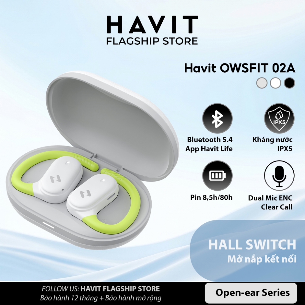 Tai Nghe Không Dây Havit OWSFIT 02A | Kiểu Dáng Open Ear | Mic ENC Bluetooth 5.4