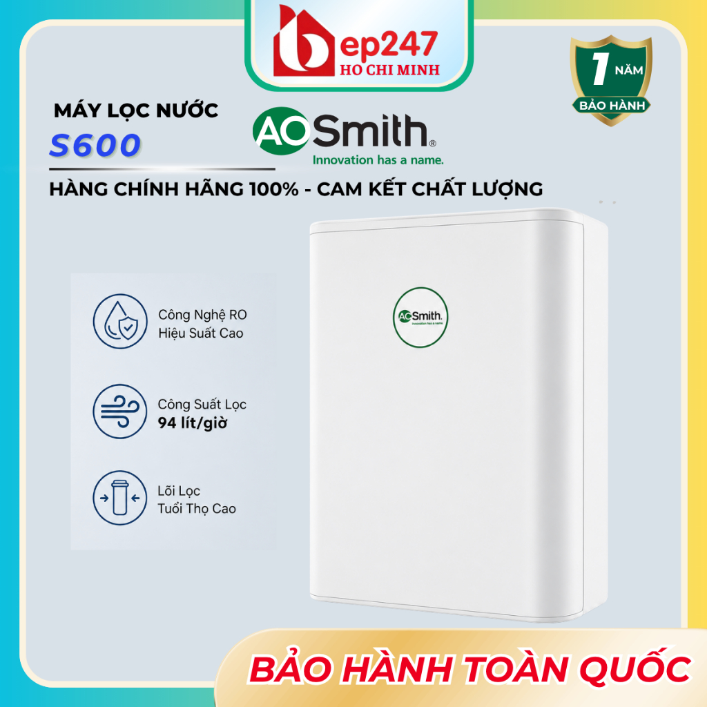 Máy Lọc Nước Aosmith S600 RO-Side Stream 2.0 5 Cấp Lọc Thu Hồi Nước 2:1 Công Suất 94L/Giờ Lõi In-lin