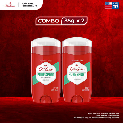 Combo 2 chai Sáp khử mùi OLD SPICE Pure Sport 85g thể thao, dễ chịu, ngăn ố vàng áo - Mỹ