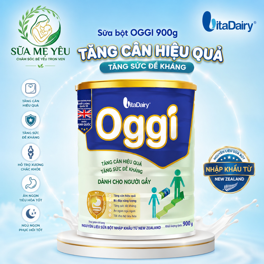 Sữa Oggi Gầy VitaDairy Cho Người Gầy Hỗ Trợ Tăng Cân Khỏe & Bổ Sung Dinh Dưỡng Lon 900g Chính Hãng