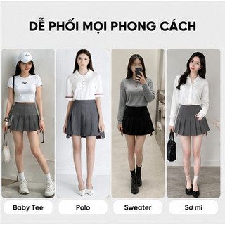 Chân Váy Xếp Ly Trơn Nữ Cao Cấp Chữ A Có Quần Bảo Hộ Form Tôn Dáng Vải Dày Đứng Form Phong Cách Hàn Quốc
