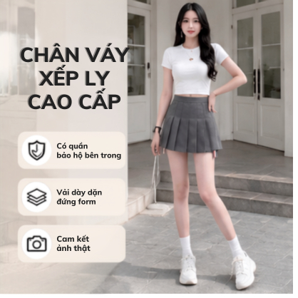 Chân Váy Xếp Ly Trơn Nữ Cao Cấp Chữ A Có Quần Bảo Hộ Form Tôn Dáng Vải Dày Đứng Form Phong Cách Hàn Quốc