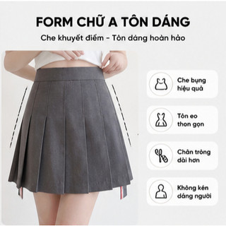 Chân Váy Xếp Ly Trơn Nữ Cao Cấp Chữ A Có Quần Bảo Hộ Form Tôn Dáng Vải Dày Đứng Form Phong Cách Hàn Quốc