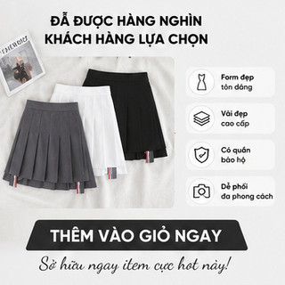 Chân Váy Xếp Ly Trơn Nữ Cao Cấp Chữ A Có Quần Bảo Hộ Form Tôn Dáng Vải Dày Đứng Form Phong Cách Hàn Quốc