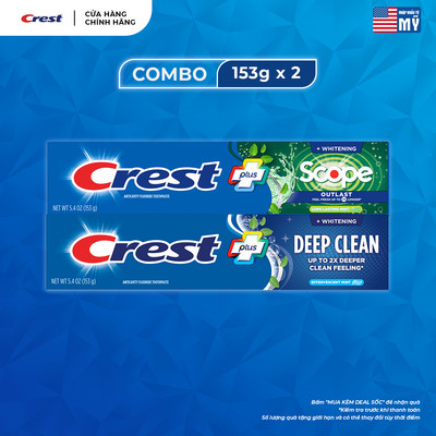 Combo 2 tuýp Kem đánh răng CREST Deep Clean và Scope Plus(2x153g) sạch sâu, thơm mát dài lâu - Mỹ
