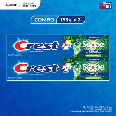 Combo 2: Kem đánh trắng răng Crest Scope (2x153g) - Mỹ