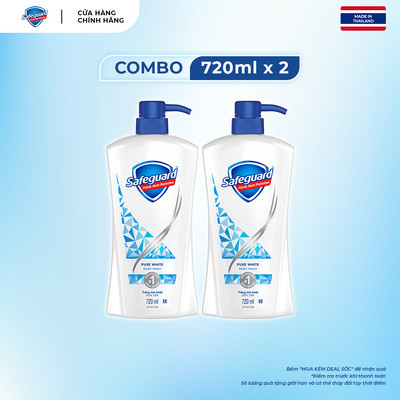 Combo 2 Sữa Tắm SAFEGUARD loại bỏ 99.9% Vi Khuẩn & Dịu Nhẹ Cho Da Trắng Tinh Khiết 720ml /chai - Thái Lan