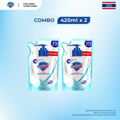 Combo 2 Nước Rửa Tay SAFEGUARD Sạch 99,9% Vi Khuẩn & Dịu Nhẹ Cho Da Trắng Tinh Khiết - Túi 420ML - Thái Lan