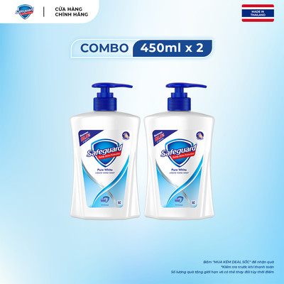 Combo 2 Nước Rửa Tay SAFEGUARD Sạch 99,9% Vi Khuẩn & Dịu Nhẹ Cho Da Trắng Tinh Khiết - Chai 450ML - Thái Lan