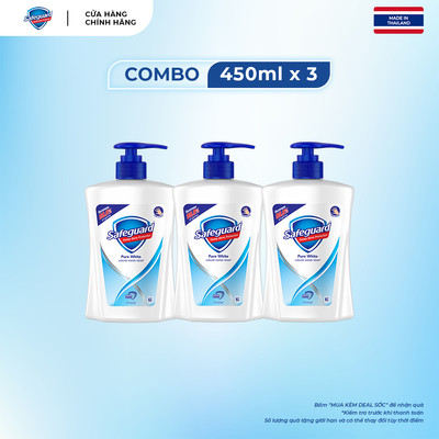 Combo 3 Nước Rửa Tay SAFEGUARD Sạch 99,9% Vi Khuẩn & Dịu Nhẹ Cho Da Trắng Tinh Khiết - Chai 450ML - Thái Lan