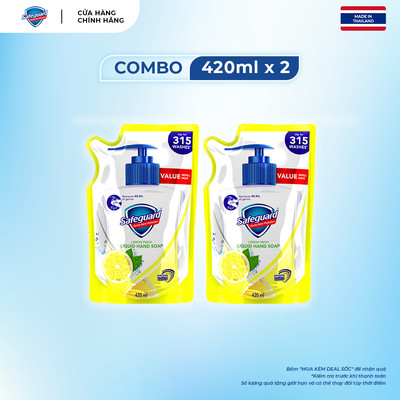 Combo 2 Nước Rửa Tay SAFEGUARD Sạch 99,9% Vi Khuẩn & Dịu Nhẹ Cho Da Chanh Tươi Mát - Túi 420ML - Thái Lan