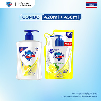 Combo 2 Nước Rửa Tay SAFEGUARD Sạch 99,9% Vi Khuẩn & Dịu Nhẹ Cho Da Chanh Tươi Mát - Chai 450ML & Túi 420ML - Thái Lan