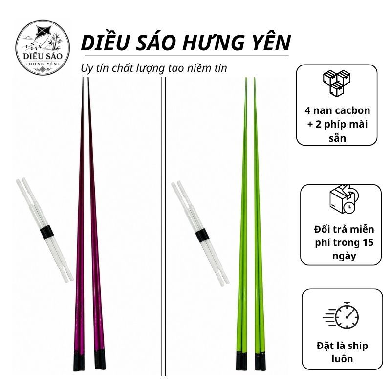 Combo 4 Nan Cacbon Làm Diều (mài sẵn) + Phíp Độ Vai Diều, Nan Cacbon làm Diều Sáo Mini 1m-3m, Diều S