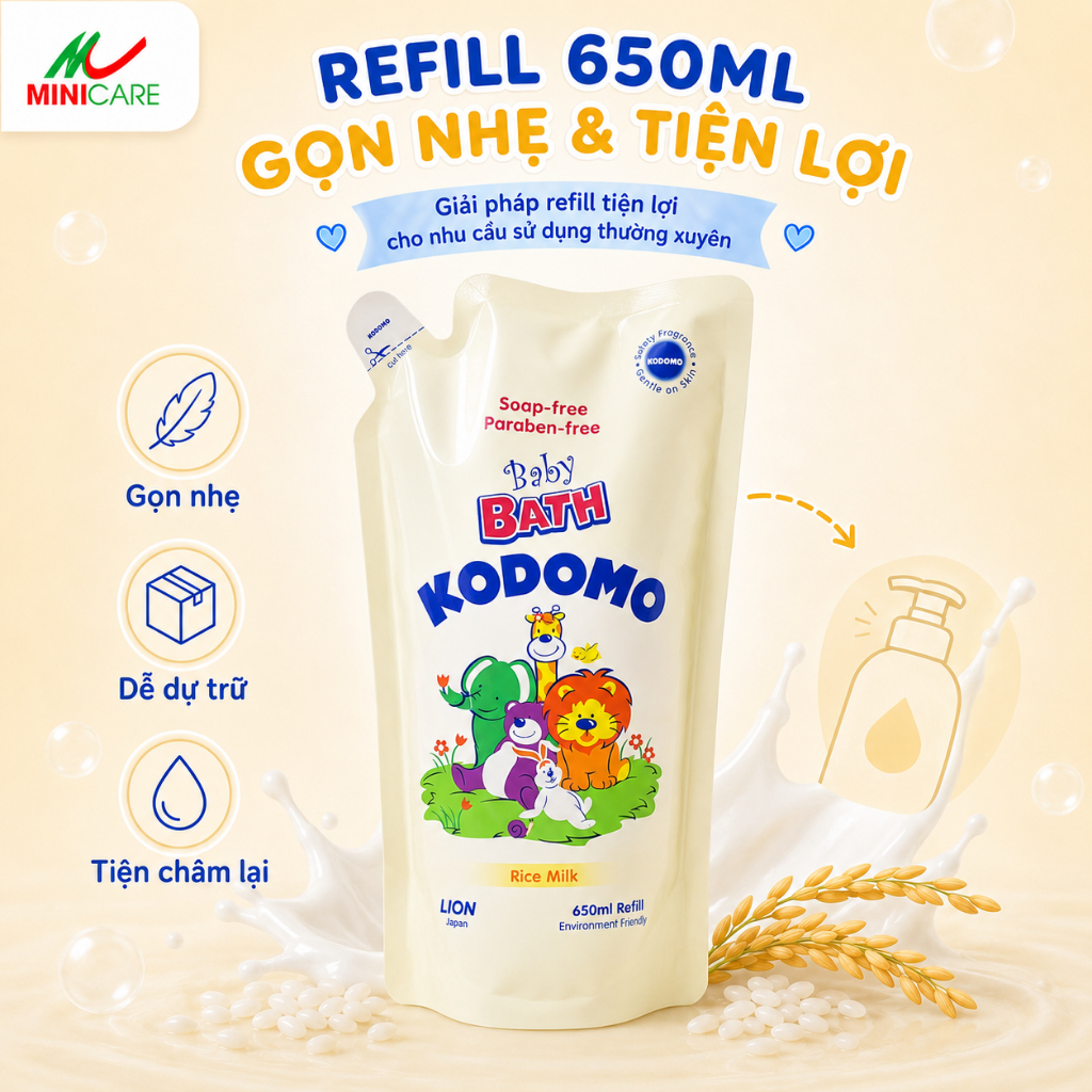 Sữa tắm Kodomo sữa gạo (túi thay thế 650ml)