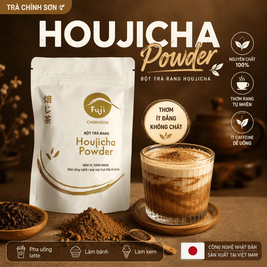 Fuji Houjicha Powder CHINHSON 50G/100G/500G - Bột Trà Rang Công Nghệ Nhật, Pha Đồ Uống, Làm Bánh Kem
