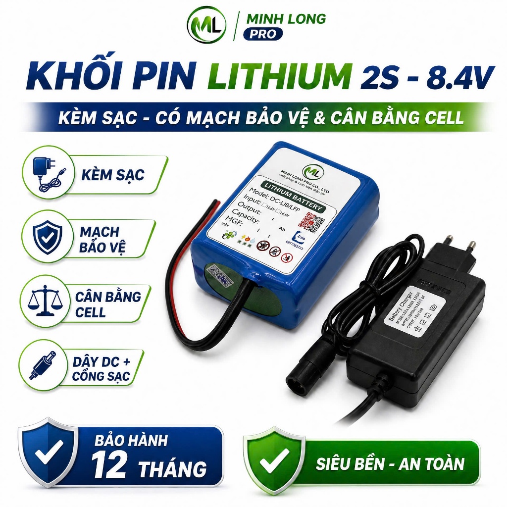 Pin Lithium-Ion 2S 7.4V 8.4V 10Ah Cho Xe Điện Trẻ Em, Loa, Đèn Quạt Sạc, Robot, Cân Điện Tử, DIY