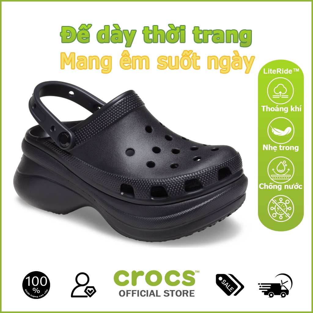 CROCS Dép Platform Classic Clog màu Đen basic, đế dày tăng chiều cao, dễ phối đồ hàng ngày