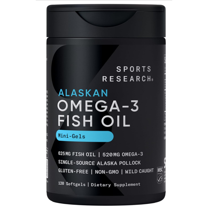 Sports Research Alaskan Omega-3 Fish Oil Mini-Gels 625mg – 520mg Omega-3 – Dầu Cá Alaska – 120 Viên