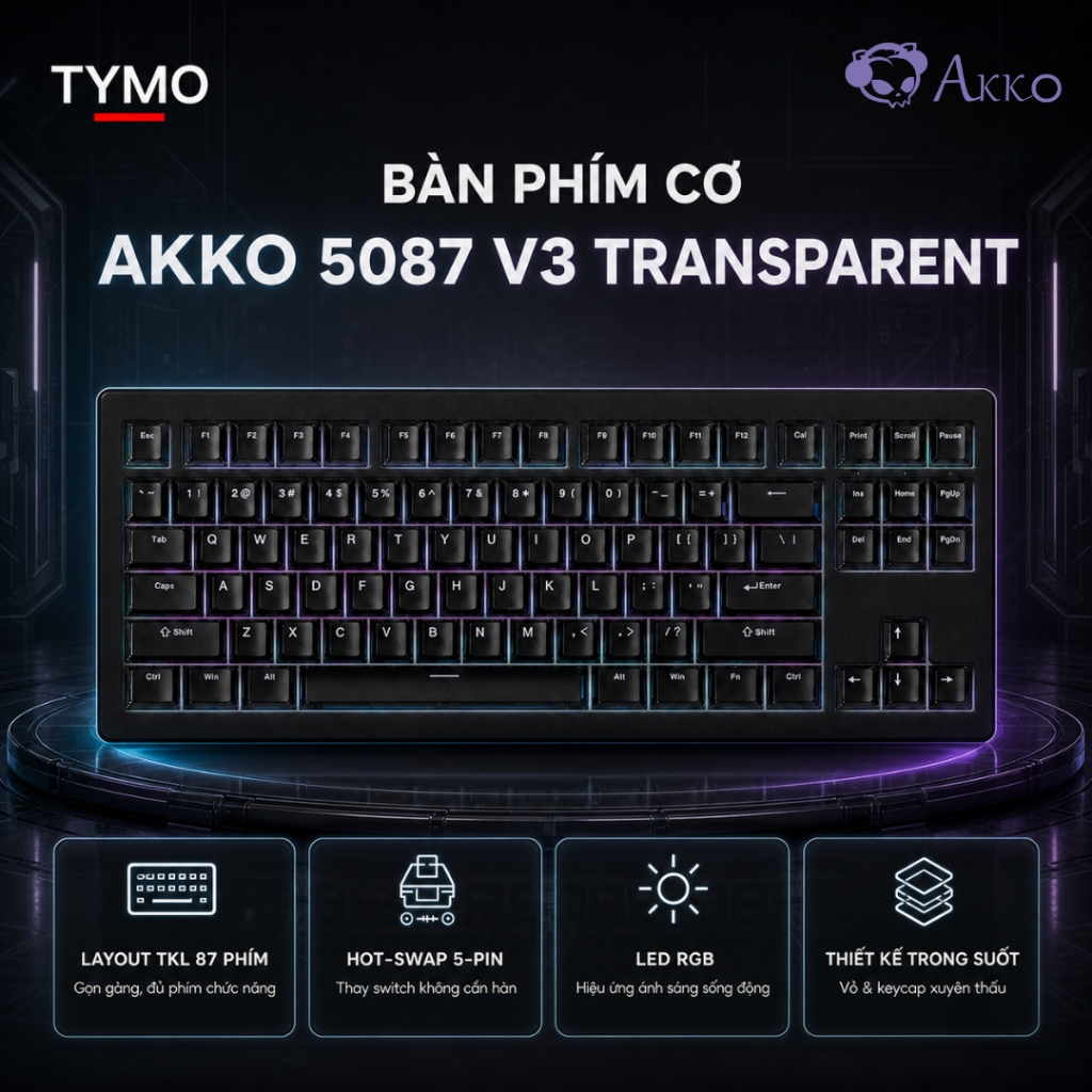 Bàn Phím Cơ Gaming AKKO 5087 V3 Transparent | TKL | Hotswap | RGB | 3 Mode