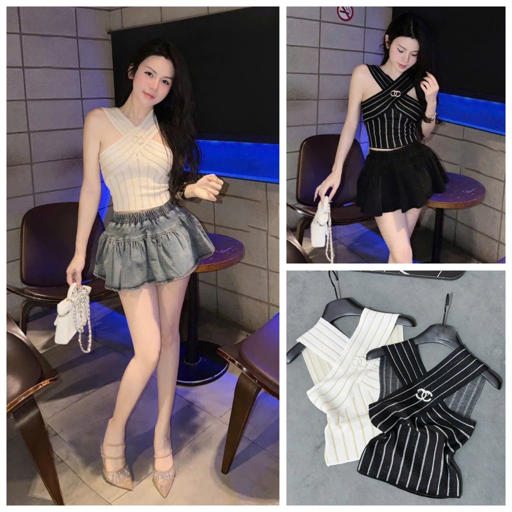 [Follow shop nhận mã 10k] Áo len nhũ kẻ cổ chéo UMEE STORE QCCC AL0681