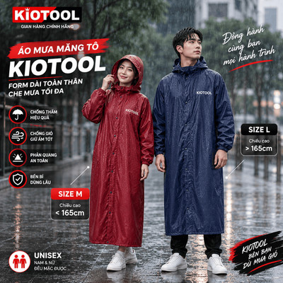 Áo Mưa Măng Tô Dây Kéo Vải Dù Tổ Ong Kiotool chống thấm đi mưa cao cấp