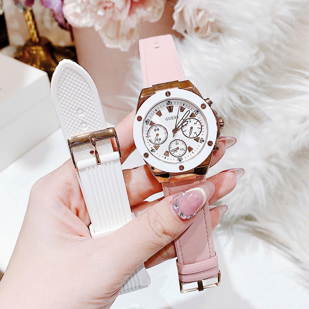 Đồng hồ nữ dây nhựa Guess Quartz Athena Athena Series Rose Gold Stainless Steel Case Chronograph 39m