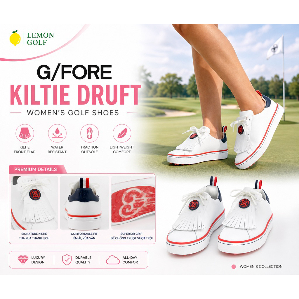 [G/FORE x LEMON] Giày Golf Nữ G/Fore Limited Edition Kilite Druf - Giày G4 Dây Buộc Chất Da Thật Cao