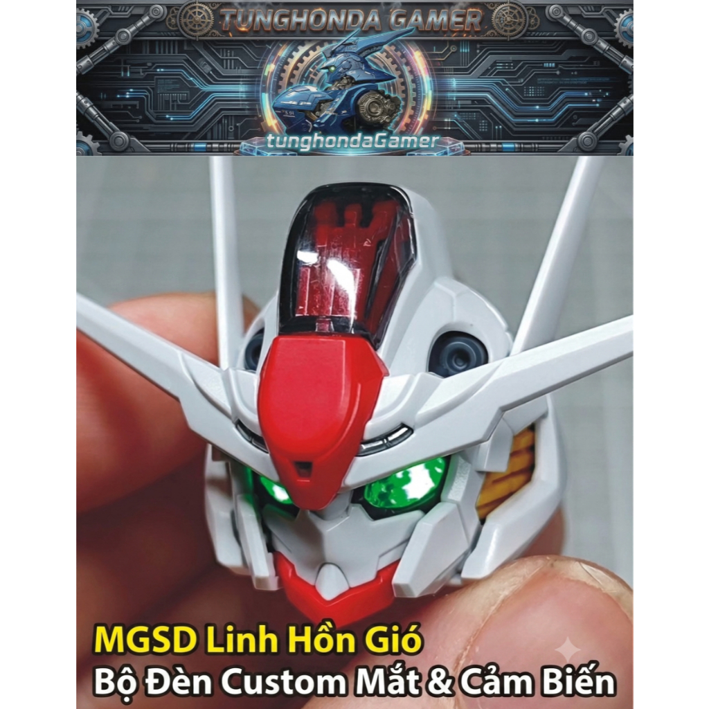 [phụ kiện] đèn led đầu cho MGSD Aerial gundam ban.dai gaogao | tunghondaGamer