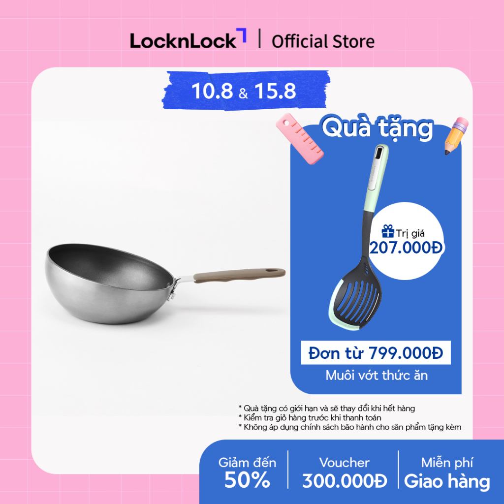Chảo Wok Lock&Lock Handycook có tay cầm 16cm - Màu xám LHD1165