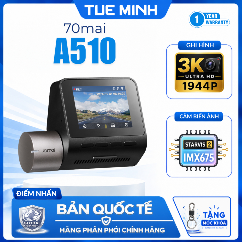 Camera hành trình ô tô 70mai A510 – 3K HDR, chính hãng phân phối