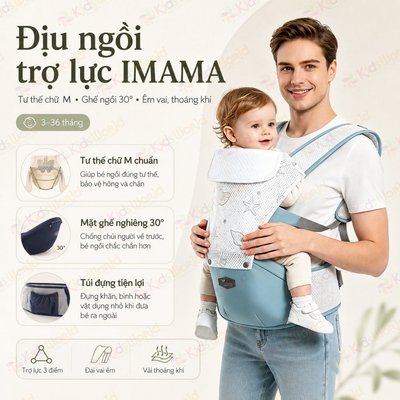 Địu cho bé Kidsworld 360 Cool Air Mesh, iMama trợ lực 4 tư thế lưới thoáng khí có mũ che