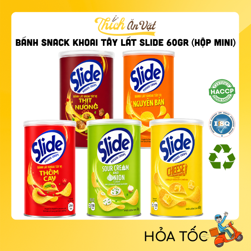 Bánh Snack Khoai Tây Lát Slide Nhiều Vị - Bánh Slide Khoai Tây 60Gr (Hộp Mini) - Thích Ăn Vặt