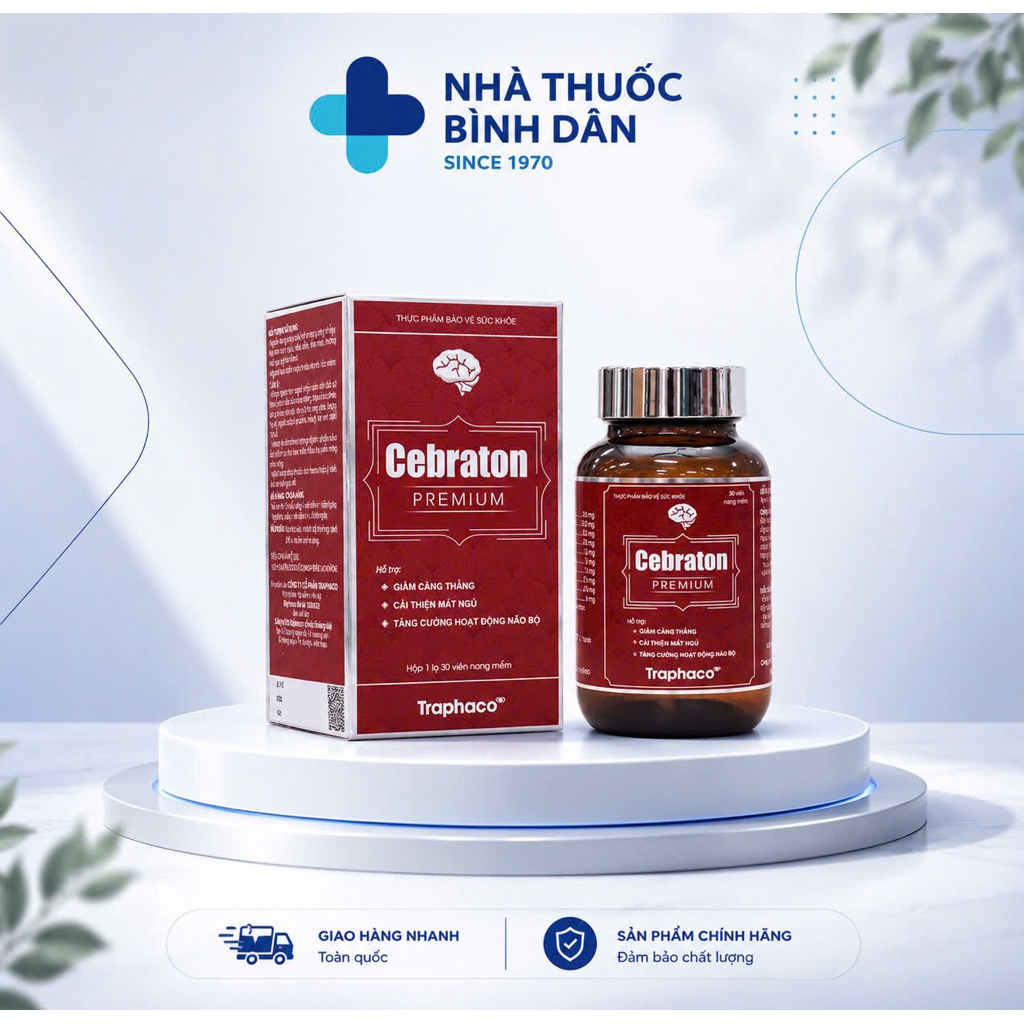 Cebraton Premium Traphaco 30 viên - Hỗ trợ tuần hoàn máu não, Giảm căng thẳng, Mệt mỏi, Cải thiện mấ