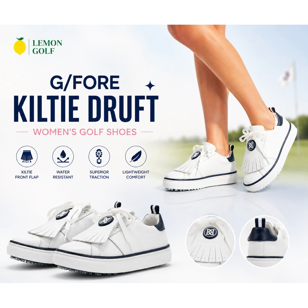 [G/FORE x LEMON] Giày Thể Thao Golf Nữ G/Fore - G4 White Ladies Kiltie Druf Edition | Golf Shoes Chấ