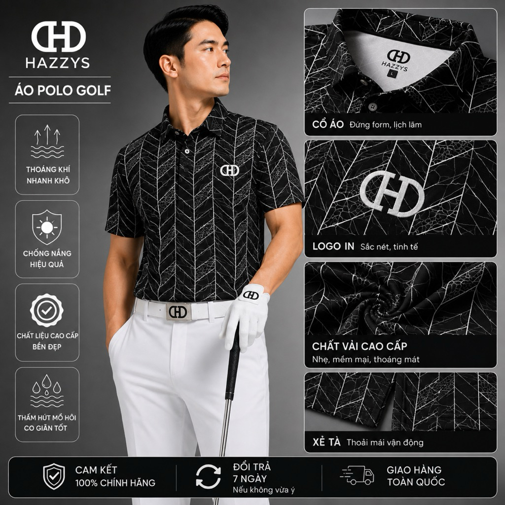 Áo Polo Golf Hazzys Nam mã 63– Họa Tiết Thể Thao Cao Cấp, Thoáng Mát, Co Giãn