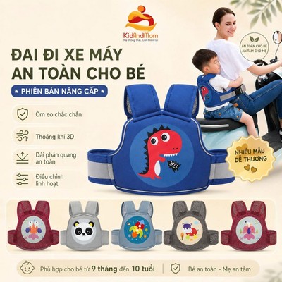 Đai Đi Xe Máy An Toàn Cho Bé Aiebao – Thoáng Khí 3D, Phản Quang, Điều Chỉnh Linh Hoạt KidAndMom